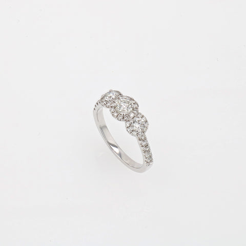 Three Stone Halo Complete Engagement Ring (1.01CTW)