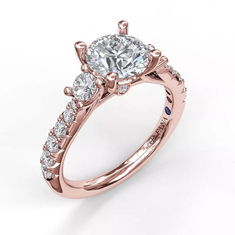 FANA Three Stone With Pave Engagement Ring Setting