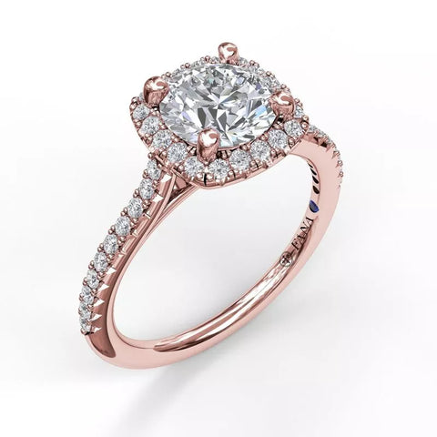 FANA Delicate Cushion Halo Engagement Ring With Pave Shank