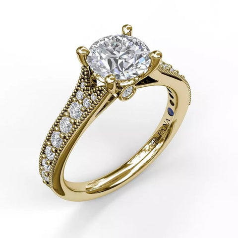 FANA Classic Diamond Engagement Ring with Detailed Milgrain Band