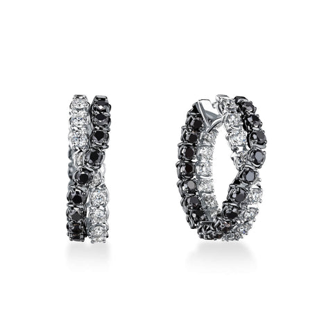 A Link Abbracci 4.02 ctw Black & White Diamond Inside/Out Crossover 18K White Gold Huggie Hoops