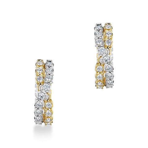 A Link Abbracci 3.85 ctw White & Yellow Gold Inside Out Crossover 18K Gold Huggie Hoops