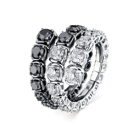A Link Abbracci 4.60 ctw Three Row Black & White Diamond Wrap Ring 18K White Gold
