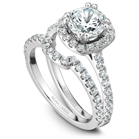 Noam Carver White Gold Diamond Engagement Ring Setting with Cushion Halo (0.50 CTW)