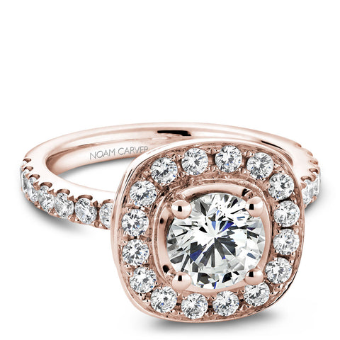 Noam Carver Rose Gold Diamond Engagement Ring Setting with Channel Set Cushion Halo (0.80 CTW)