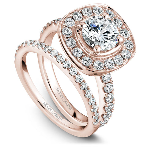 Noam Carver Rose Gold Diamond Engagement Ring Setting with Channel Set Cushion Halo (0.80 CTW)