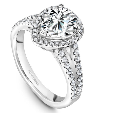 Noam Carver White Gold Split Shank Diamond Halo Engagement Ring Setting with Pear Center Stone (0.46 CTW)