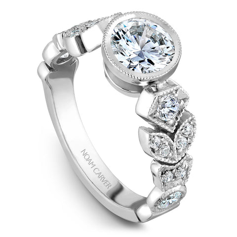 Noam Carver White Gold Bezel Engagement Ring Setting with Milgrain Floral Shank (0.52 CTW)