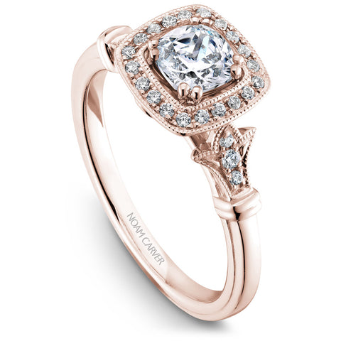 Noam Carver Rose Gold Vintage Diamond Engagement Ring Setting with Milgrain Accents and Halo (0.15 CTW)