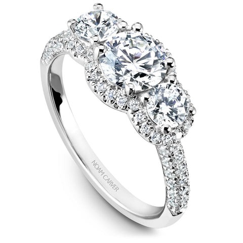 Noam Carver White Gold 3-Stone Diamond Engagement Ring Setting (0.99 CTW)