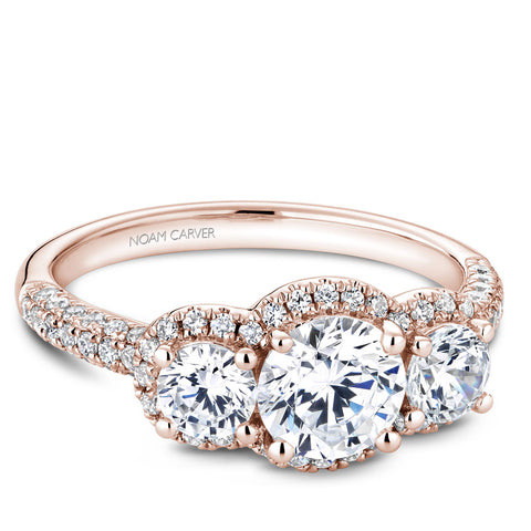 Noam Carver Rose Gold 3-Stone Diamond Engagement Ring Setting (0.99 CTW)
