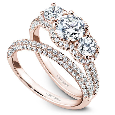 Noam Carver Rose Gold 3-Stone Diamond Engagement Ring Setting (0.99 CTW)