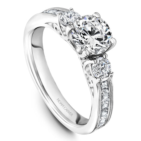 Noam Carver White Gold 3-Stone Diamond Engagement Ring Setting (0.79 CTW)