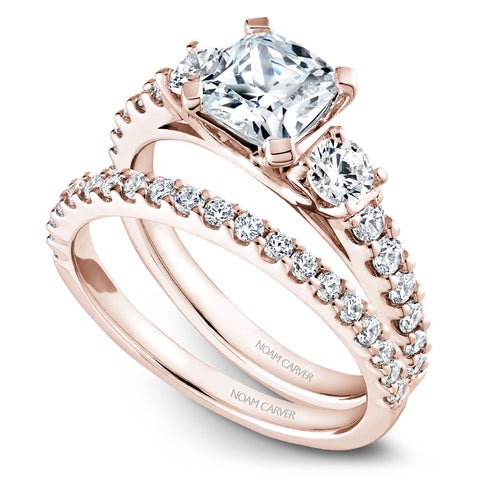 Noam Carver Rose Gold 3-Stone Diamond Engagement Ring Setting (0.70 CTW)