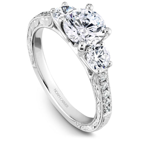 Noam Carver White Gold 3-Stone Diamond Engagement Ring Setting (0.66 CTW)