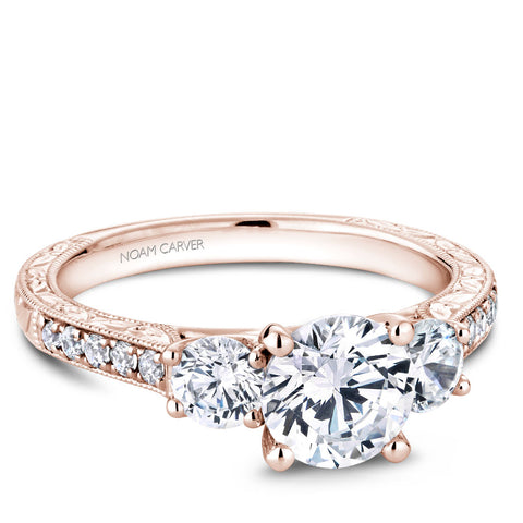 Noam Carver Rose Gold 3-Stone Diamond Engagement Ring Setting (0.66 CTW)