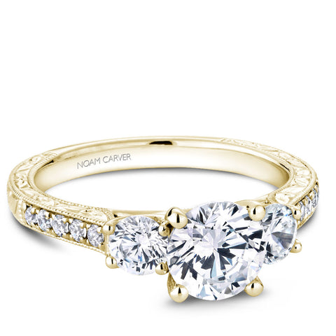 Noam Carver Yellow Gold 3-Stone Diamond Engagement Ring Setting (0.66 CTW)
