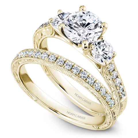 Noam Carver Yellow Gold 3-Stone Diamond Engagement Ring Setting (0.66 CTW)