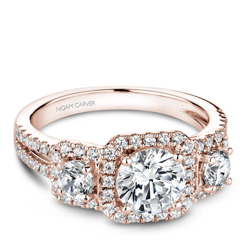 Noam Carver Rose Gold 3-Stone Diamond Engagement Ring Setting (0.85 CTW)