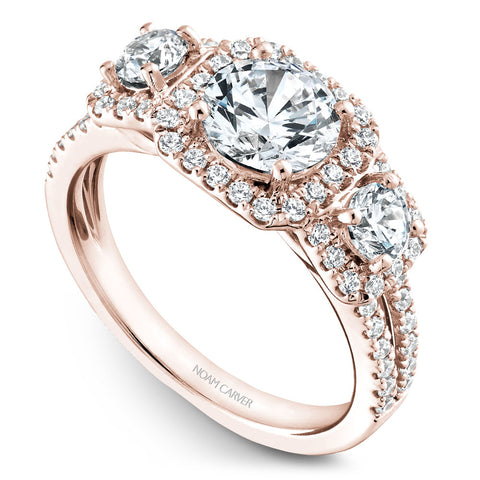 Noam Carver Rose Gold 3-Stone Diamond Engagement Ring Setting (0.85 CTW)