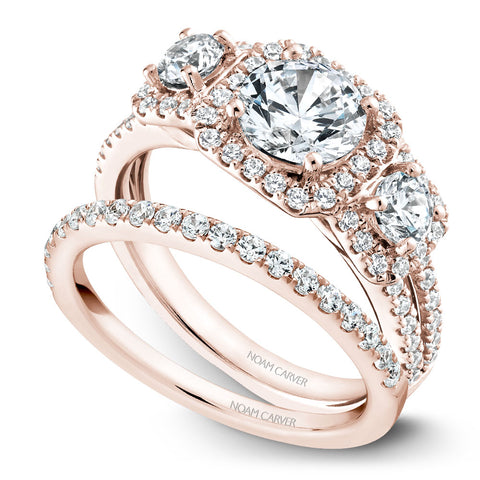 Noam Carver Rose Gold 3-Stone Diamond Engagement Ring Setting (0.85 CTW)
