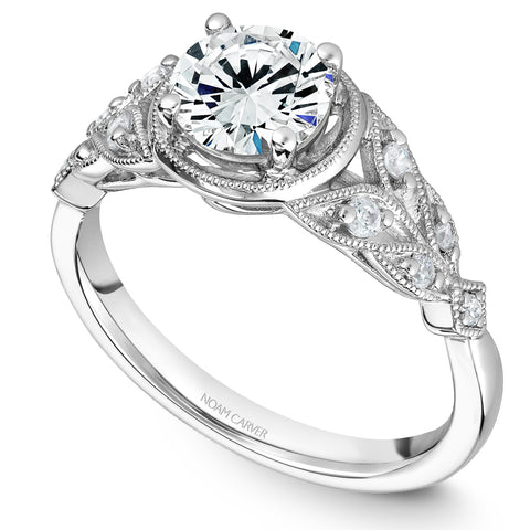 Noam Carver White Gold Milgrain Bezel Vintage Diamond Engagement Ring Setting (0.15 CTW)