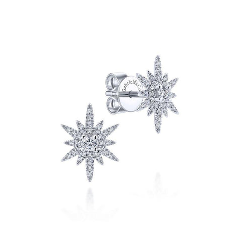 .39 CTW Diamond Starbust Studs Set in 14K White Gold by Gabriel & Co. Kaslique