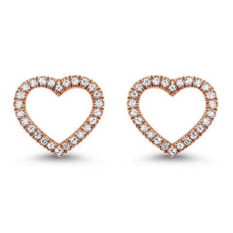 14K Rose Gold Heart Shaped Diamond Earrings