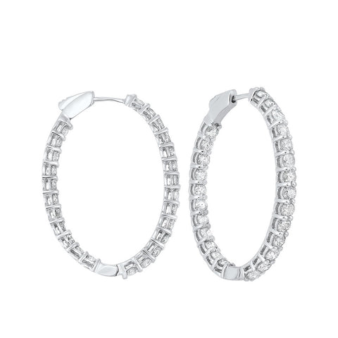 14K White Gold Prong Inside Outside Oval Shaped Diamond Hoop Earrings 5CTW
