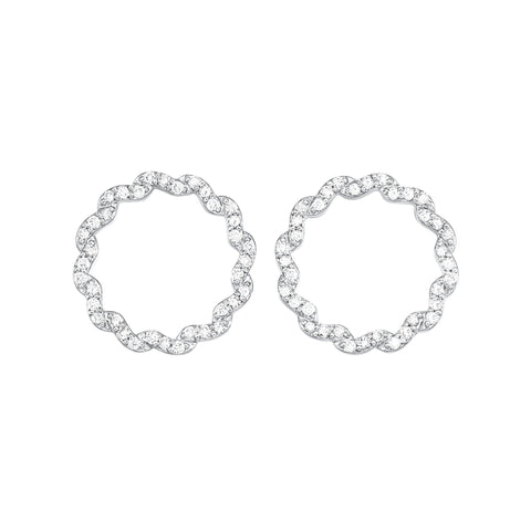 White Gold Diamond Circle Fashion Earrings - 1 ctw