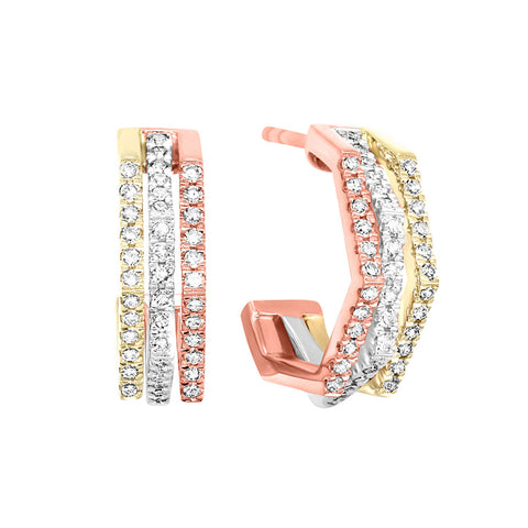 Tri-Color 1/2ctw Diamond Hoop Fashion Earrings