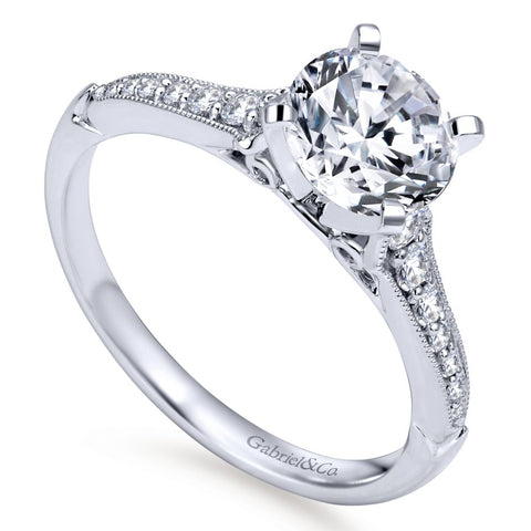 Gabriel Bridal Collection White Gold Diamond Straight Milgrain Channel Engagement Ring (0.2 ctw)