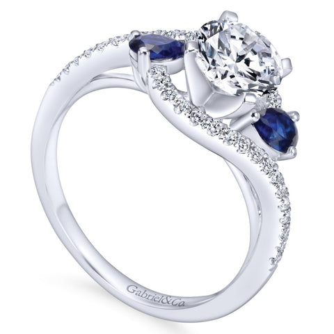 Gabriel Bridal Collection White Gold Diamond Diamond Accent And Sapphire Bypass Engagement Ring (0.2 ctw)