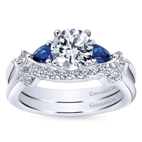 Gabriel Bridal Collection White Gold Diamond And Sapphire Twisted Shank Engagement Ring with Rounded Shank (0.1 ctw)