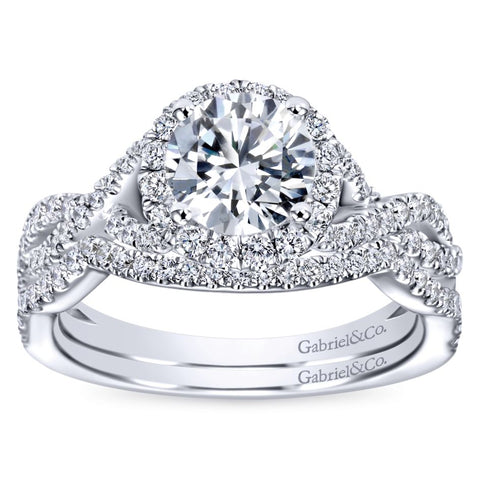 Gabriel Bridal Collection White Gold Halo and Twisted Diamond Diamond Accent Shank Engagement Ring (0.42 ctw)