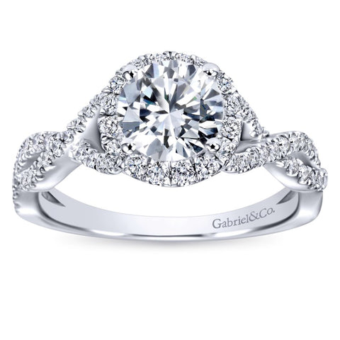 Gabriel Bridal Collection White Gold Halo and Twisted Diamond Diamond Accent Shank Engagement Ring (0.42 ctw)