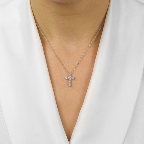 10K White Gold or Sterling Silver Diamond Cross Pendant (0.10 CTW)