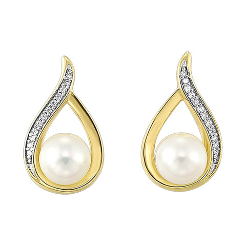 14K Gold Diamond and Pearl Fashion Earrings