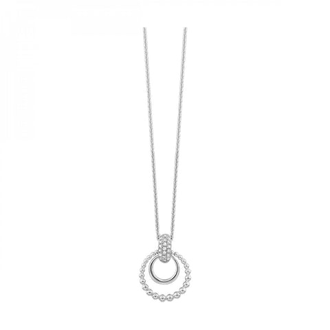 Sterling Silver Double Circle Diamond Pendant (0.10CTW)