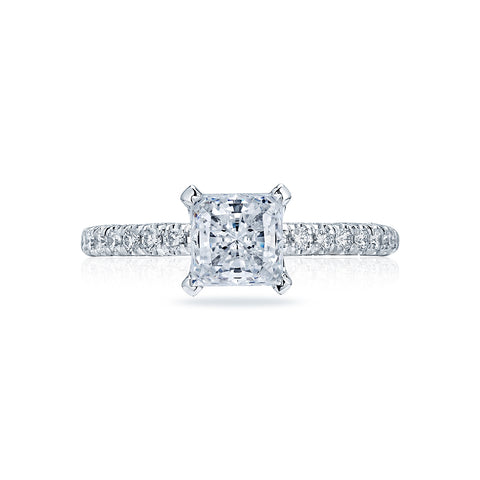 Tacori 18k White Gold Petite Crescent Princess Diamond Engagement Ring Setting  (0.34 CTW)