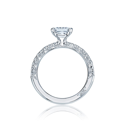 Tacori 18k White Gold Petite Crescent Princess Diamond Engagement Ring Setting  (0.34 CTW)