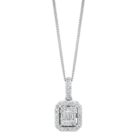 14K White Gold Diamond Baguette Pendant