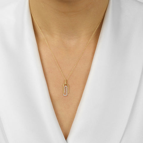 Gold Diamond Paperclip Pendant 1/10ctw