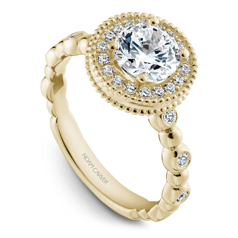 Noam Carver Yellow Gold Bezel Set Diamond Shank Engagement Ring Setting with Halo and Milgrain (0.27 CTW)