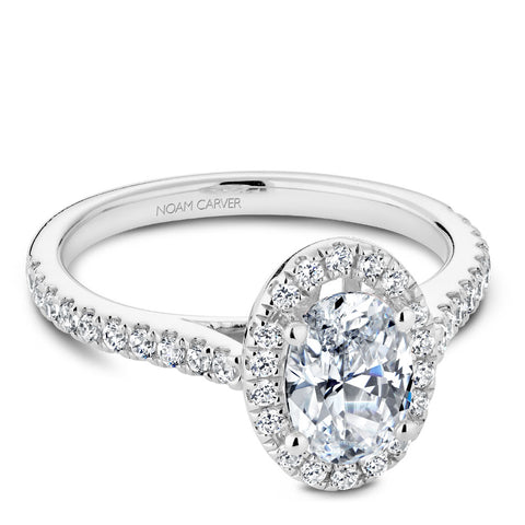 Noam Carver White Gold Oval Diamond Engagement Ring Setting with Halo (0.39 CTW)