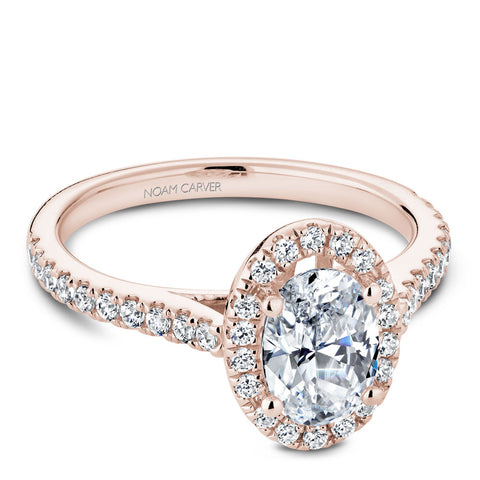 Noam Carver Rose Gold Oval Diamond Engagement Ring Setting with Halo (0.39 CTW)