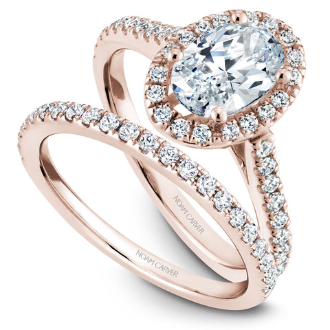 Noam Carver Rose Gold Oval Diamond Engagement Ring Setting with Halo (0.39 CTW)