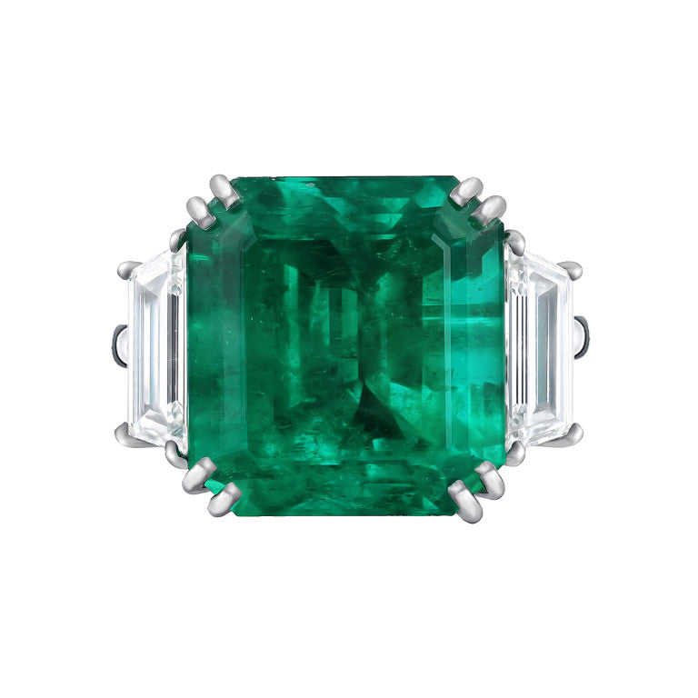 Emerald Cut Colombian Emerald and Diamond Ring