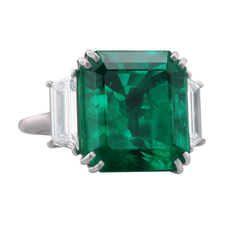 Emerald Cut Colombian Emerald and Diamond Ring