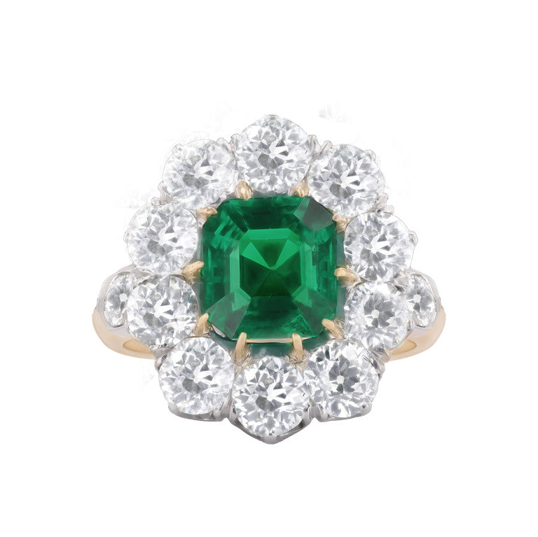 Edwardian Colombian Emerald and Diamond Ring